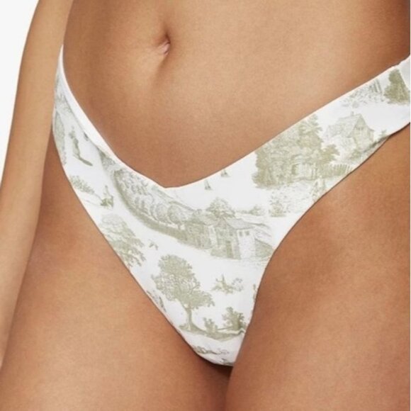 NEW WeWoreWhat Delilah Vintage Toile‎ Print Scoop Bikini Swim Bottom in Sage, L - Picture 1 of 13